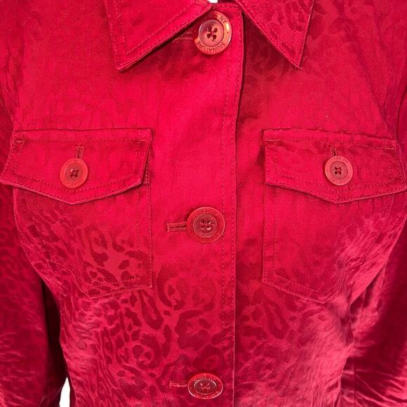 Jones New York Stretch Red Tone on Tone Cheetah Print Fitted Jacket Size M - Picture 3 of 12